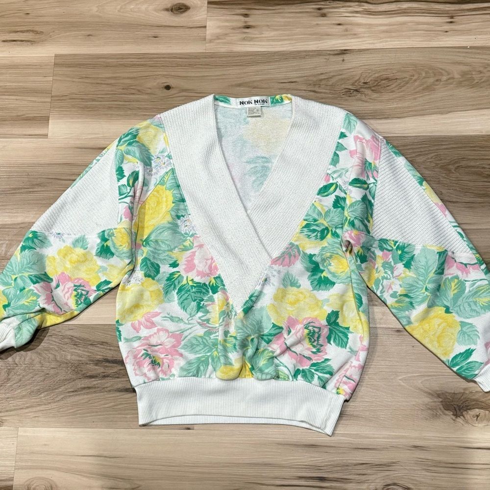 Vintage Nok Nok 80’s V Neck Floral Sweatshirt Women’s Medium